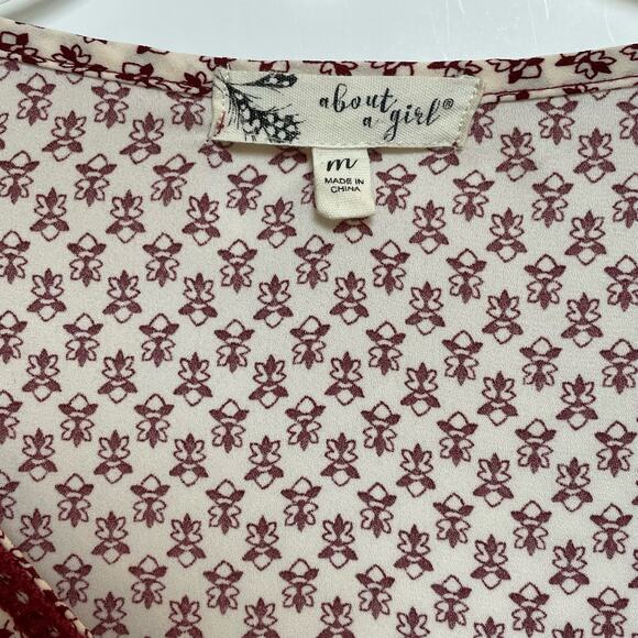 About A Girl Flowy Boho Peasant Popover Blouse, 3/4 Bell Sleeves, Size M - Picture 3 of 10